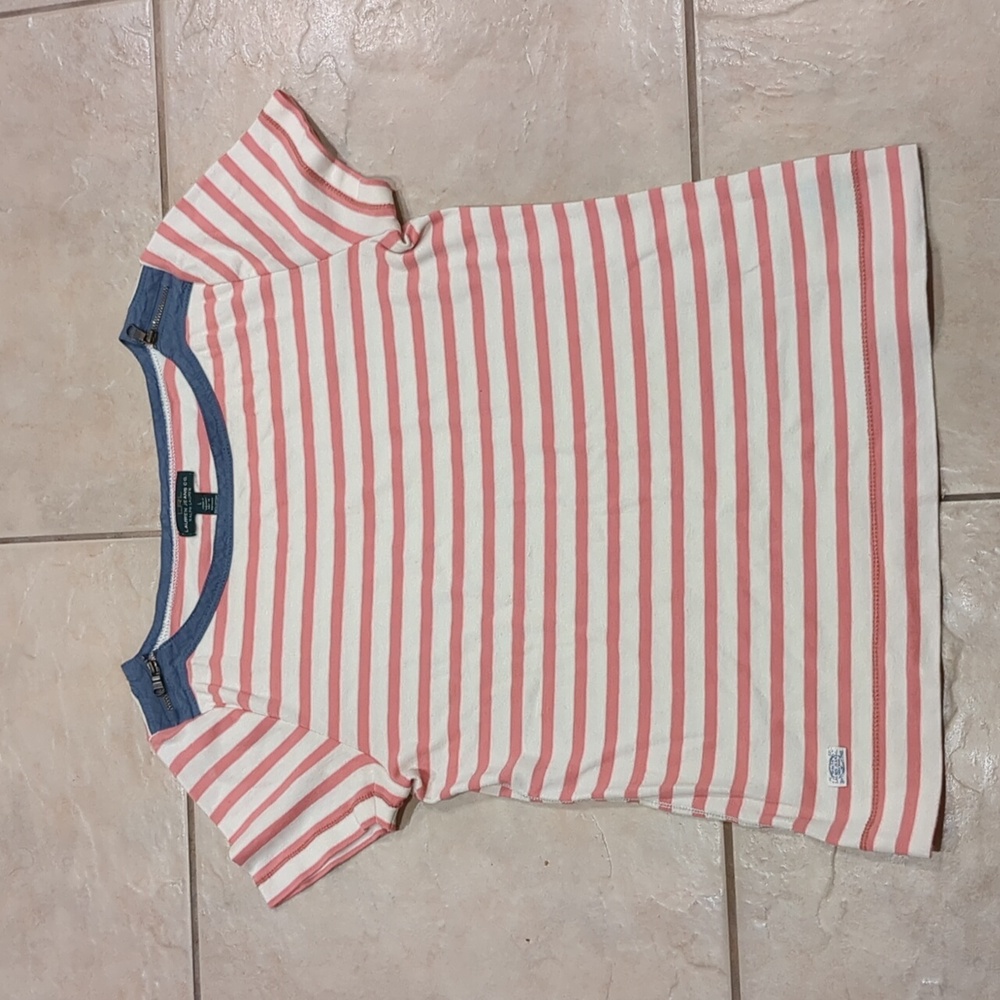 Lauren Ralph Lauren Pink Striped Tee Zipper Shoulders Size Large